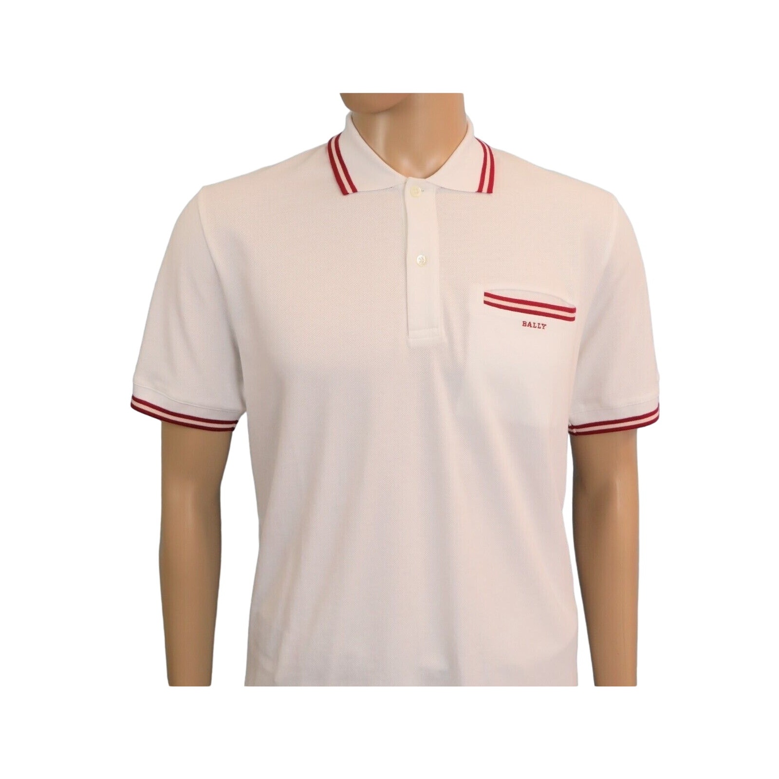 Bally White Cotton Piquet Web Collar Pocket Button Red Logo Polo T Shirt 58 48